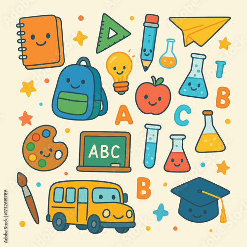 Doodle Education Icon Set – Back to School Illustration