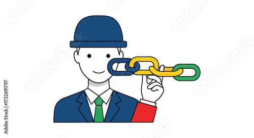 Man in a suit and hat holding a chain link.