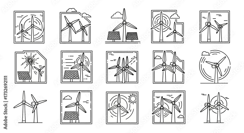 Naklejka premium Wind Turbine Illustrations Collection.