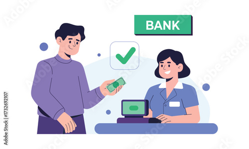 Customer Making a Cash Transaction at the Bank with a Friendly Teller Service and Approved Payment Confirmation for a Smooth Banking Experience