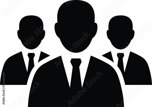 Business team silhouette icon, leadership hierarchy concept, corporate group illustration, black and white professional symbol, teamwork structure graphic for organization and strategy