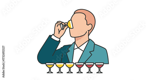 Illustration of a sommelier evaluating the aroma of wine.