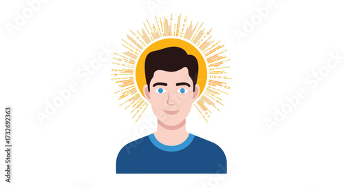 Vector illustration of a young man with a golden halo.
