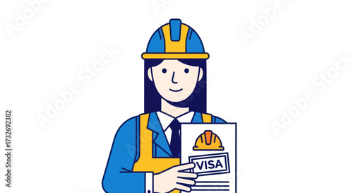 Female construction worker holding a skilled worker visa document.