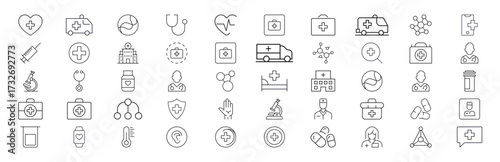 Hospital and Patient Care Medical Line Icons Vector Set