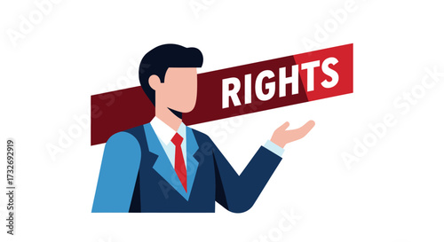 Businessman in a suit presenting the concept of legal rights vector illustration.