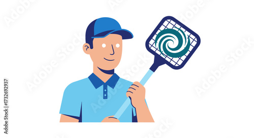 Vector illustration of a man holding an electric fly swatter.