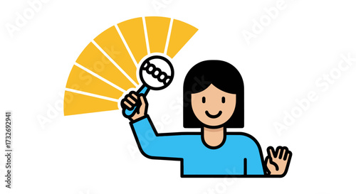 Cartoon illustration of a smiling person playing a maraca.
