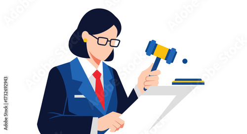 Vector Illustration of a Female Judge Holding a Gavel.