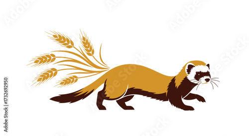 Ferret with Wheat Stalks.