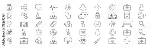 Emergency and First Aid Medical Line Icons Vector Set