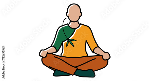 Stylized illustration of a person meditating with a cannabis leaf.