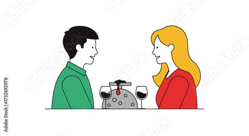 Couple enjoying a romantic dinner with wine.