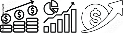 Chart of increased dollar rate Chart. Icon for design. Easily editable Profit Rounded Line Icon Business and Investment Icon Money Icon Dollar house price rise icon Dollar Finance and Money Black 