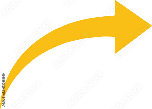Vector art of yellow curved arrow pointing to the right