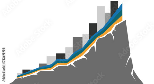 Conceptual illustration of business growth as an uphill climb on a mountain.