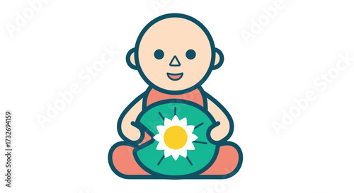 Simple cartoon illustration of a serene meditating child.