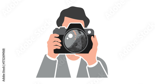 Vector illustration of a photographer holding a professional camera.