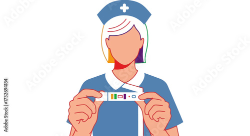 Female Nurse Holding a Positive Pregnancy Test Result.