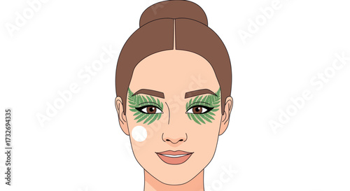 Illustration of a woman applying green color correcting concealer under her eyes.