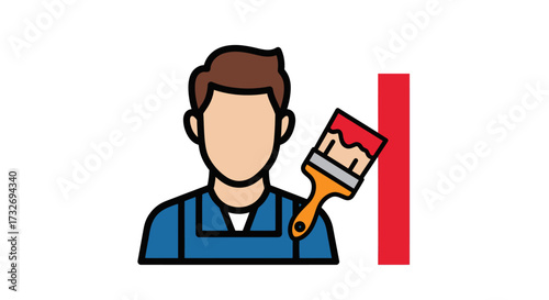 Professional male painter character icon with paintbrush.