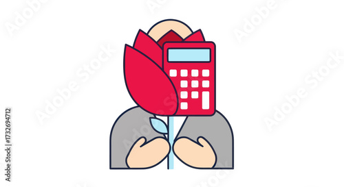 Conceptual illustration of a business person with a calculator flower head.