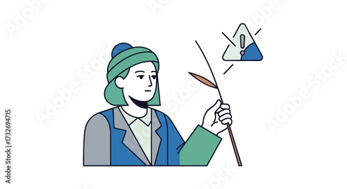Concerned person holding a wilting plant with a warning icon.