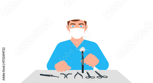Vector illustration of a surgeon preparing for an operation.