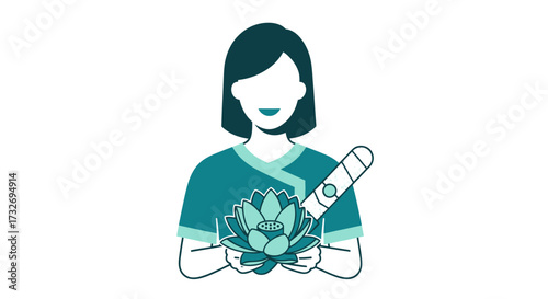 Illustration of a woman holding a lotus flower and a positive pregnancy test.