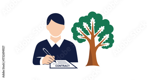 Businessman signing an environmental protection contract next to a tree.