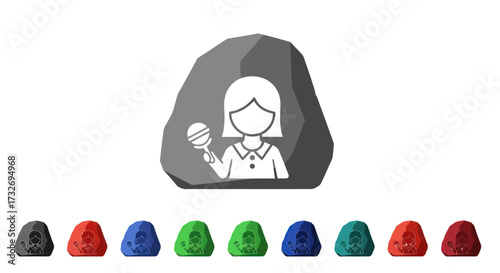 Woman with maraca music instrument icon on rock shape.