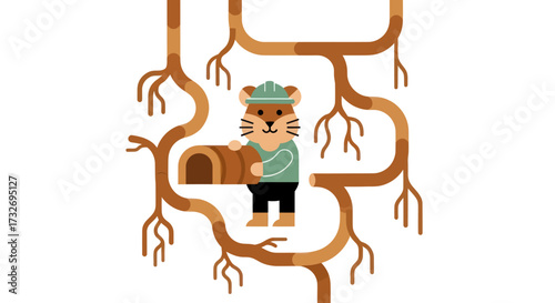 Cute cartoon tiger character wearing a sweater and hat.