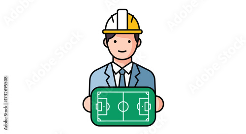 Engineer holding miniature football field concept.