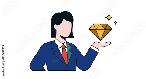 Business professional presenting a valuable sparkling diamond gemstone opportunity.