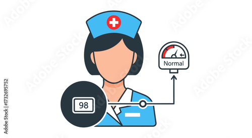 Nurse icon with vital signs monitoring equipment illustration.