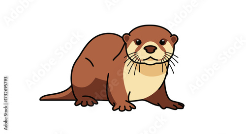 Charming cartoon otter animal isolated on a white background.
