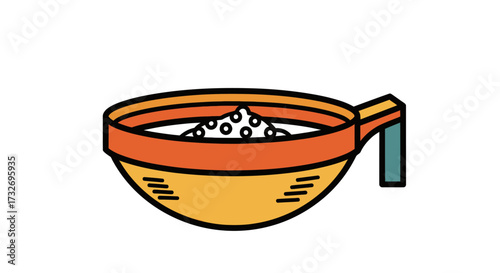 Colorful kitchen sieve with flour for baking illustration.