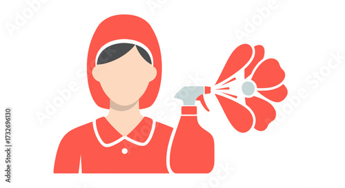 Professional cleaning service worker icon with duster and spray bottle.