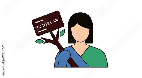 Vector icon of a person holding a pledge card on a tree branch.