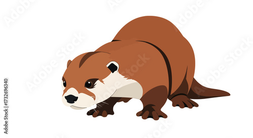 Cute brown river otter cartoon vector illustration isolated on white.