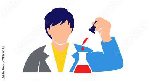 Vector illustration of a scientist conducting a chemical experiment.