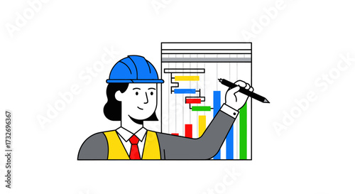 Female engineer in a hard hat planning a project schedule.