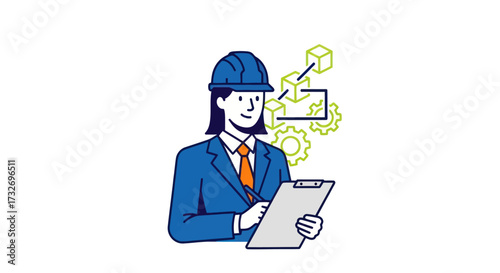 Female engineer in a hard hat holding a clipboard for inspection.