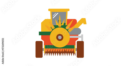 Modern Flat Icon of a Farming Combine Harvester.