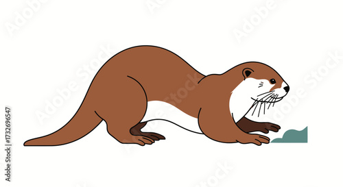 Cute brown river otter cartoon illustration isolated on white.