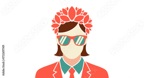 Stylish woman with sunglasses and an ornate floral headdress.