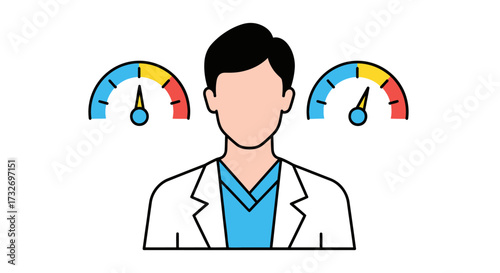 Medical Professional with Performance Gauges Illustration.
