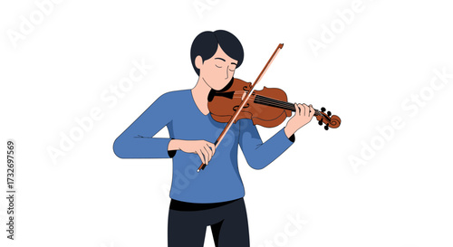 A focused musician with short black hair playing the violin.