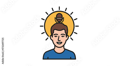 Creative podcast host with a brilliant audio idea icon.