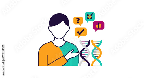 Person analyzing genetic information and DNA results icon.